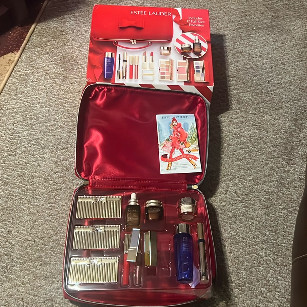 Estee Laudet complete makeup set in suede carrying case.